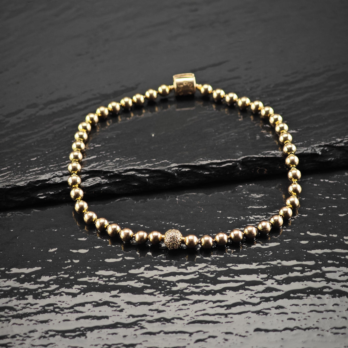 Vintage Pandora Pave Metal Gold-Toned Beaded Bracelet Sz 7 3/4" BR3180