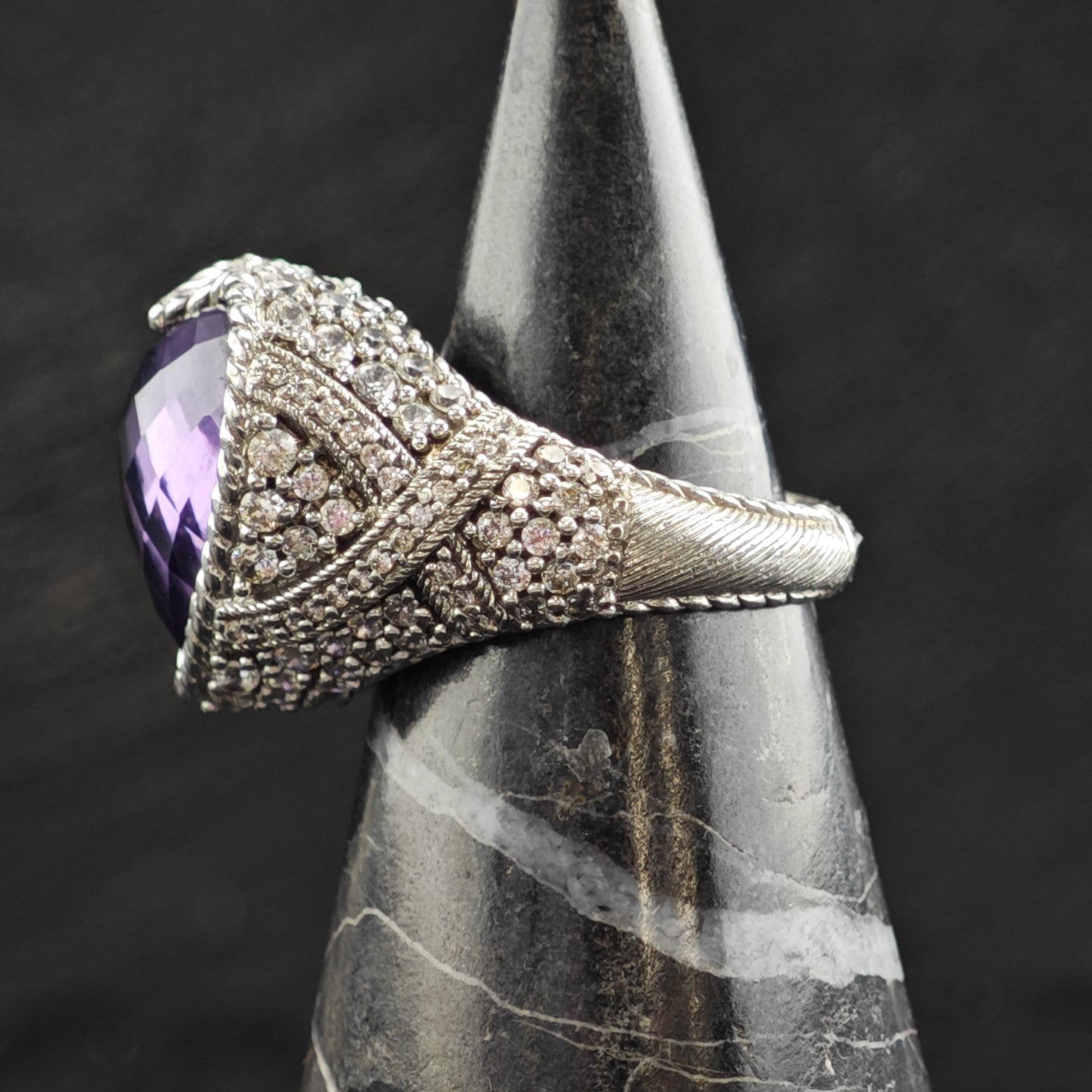 Purple Quartz Heart Doublet Sterling Silver Ring Sz 6 R6607