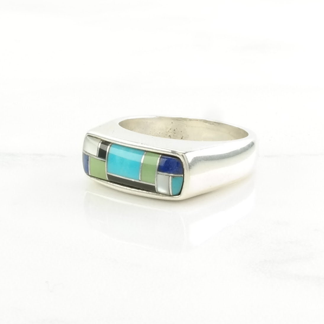 Carolyn Pollack Silver Ring Turquoise, Lapis Lazuli, Onyx Inlay Sterling Size 6 1/4