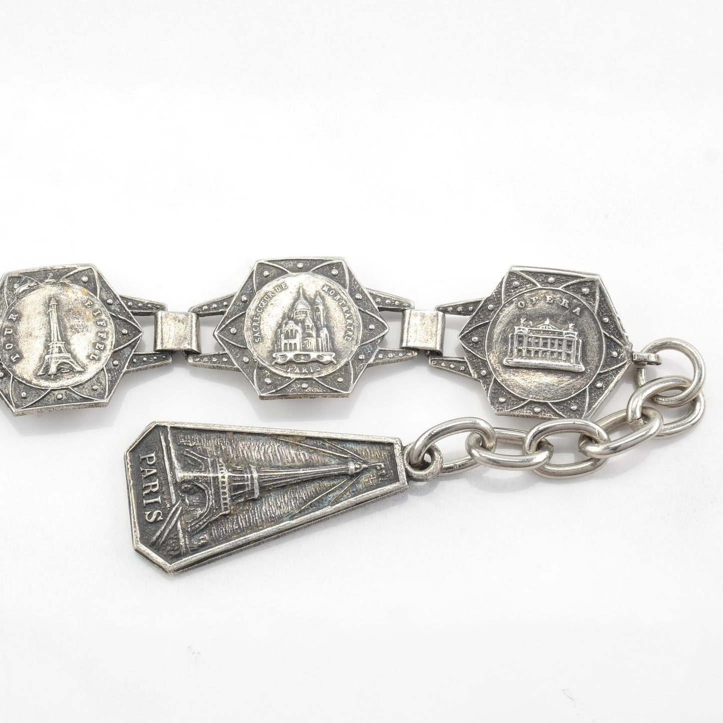 Vintage Silverplate Paris Link Bracelet Souvenir Travel, Eifel Tower, Filigrane Depose