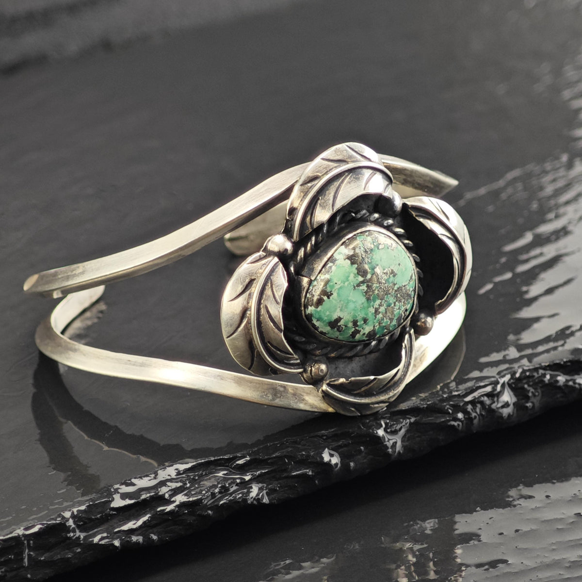 SW Turquoise Feather Detailing Sterling Silver Cuff Sz 6 1/4" BR3136
