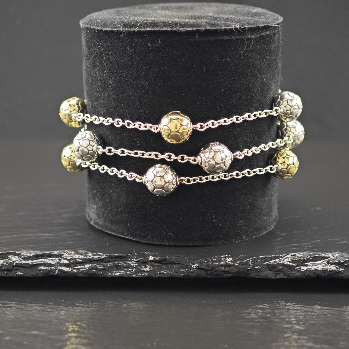 John Hardy Dot Collection 18K Gold Accent Bracelet Sterling Silver Ball Size 7"