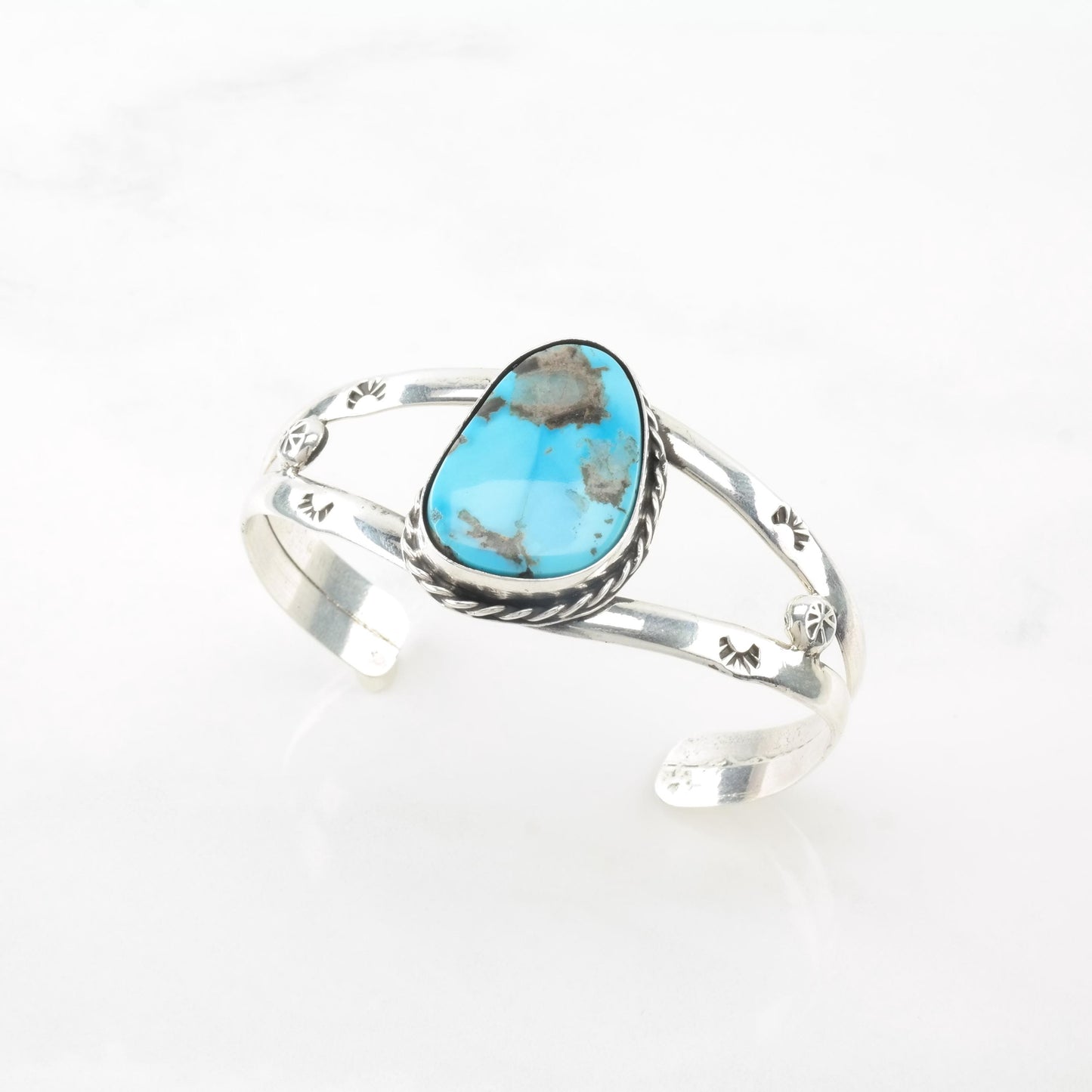 Southwest Turquoise Stamped, Sterling Silver Cuff Bracelet