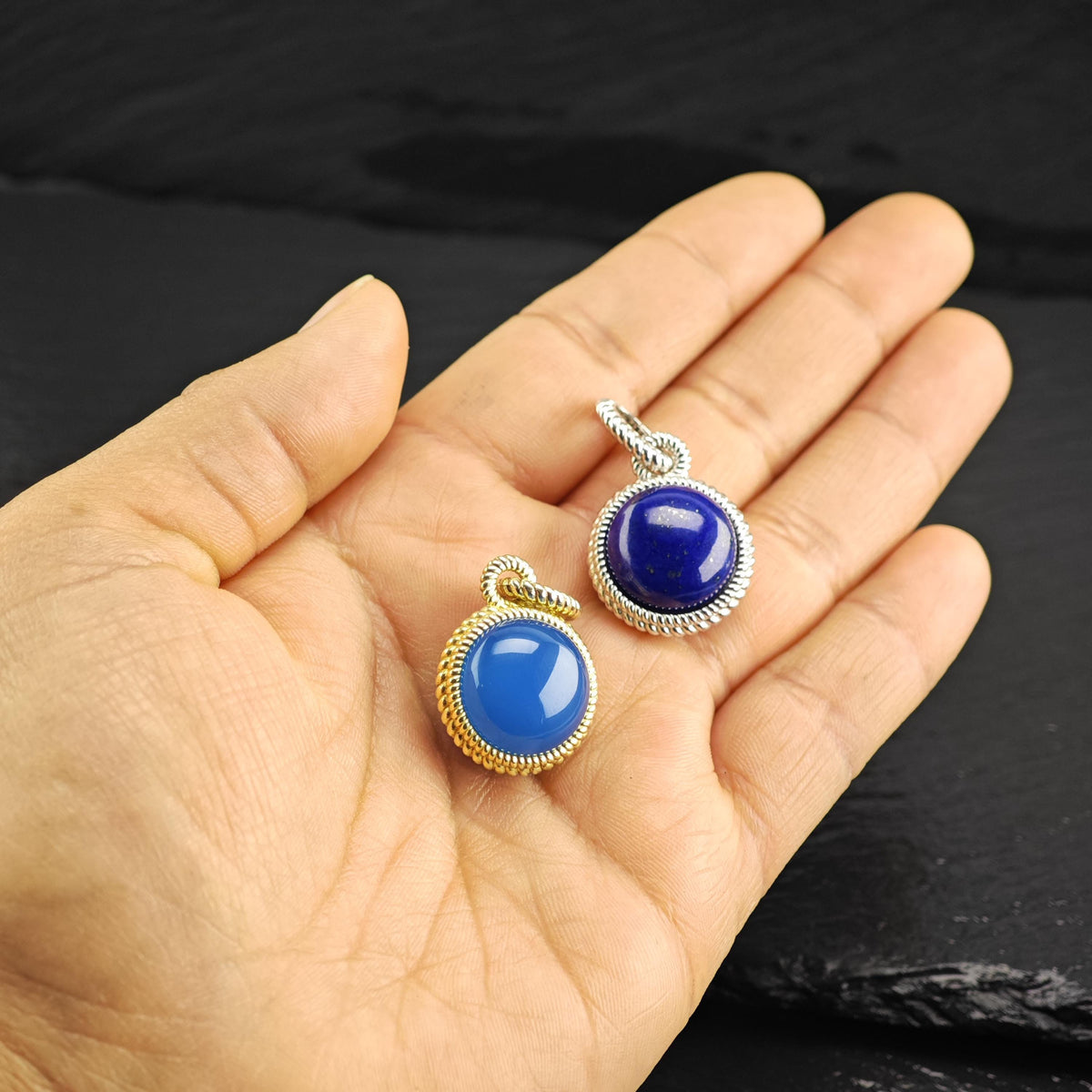 Choice of Judith Ripka Round Blue Stone or Lapis Sterling Silver Pendants P3115