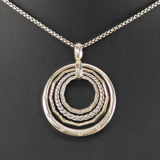 David Yurman Vintage Circle Necklace Medium White Diamond Stax Sterling Silver