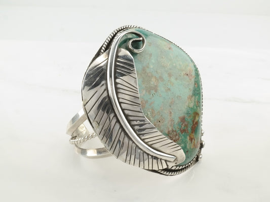 Large Southwestern Sterling Silver Cuff Bracelet Blue Turquoise