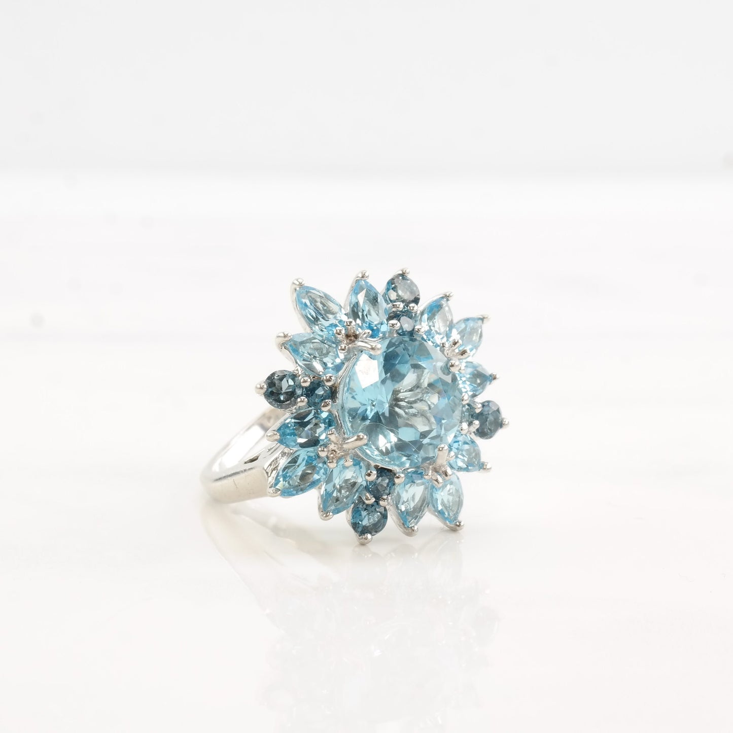 Sterling Silver Ring Topaz Flower Size 6