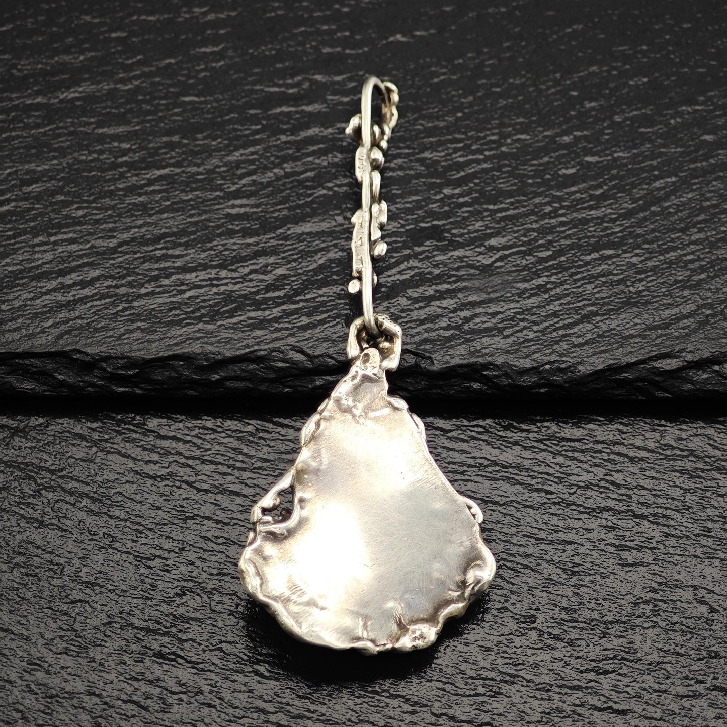 Vintage Sterling Silver Druzy Pendant Unique Brutalist Design