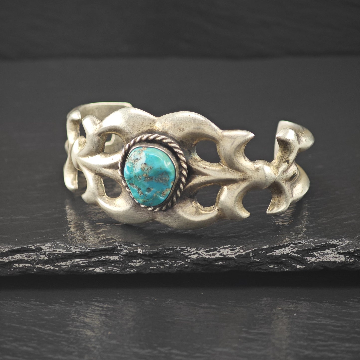 Native American Sandcast Turquoise Cuff Bracelet Sterling Silver