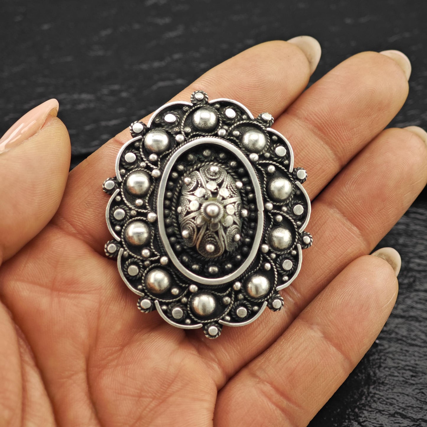 Silver Filigree Brooch Pendant: Vintage Sterling Jewelry