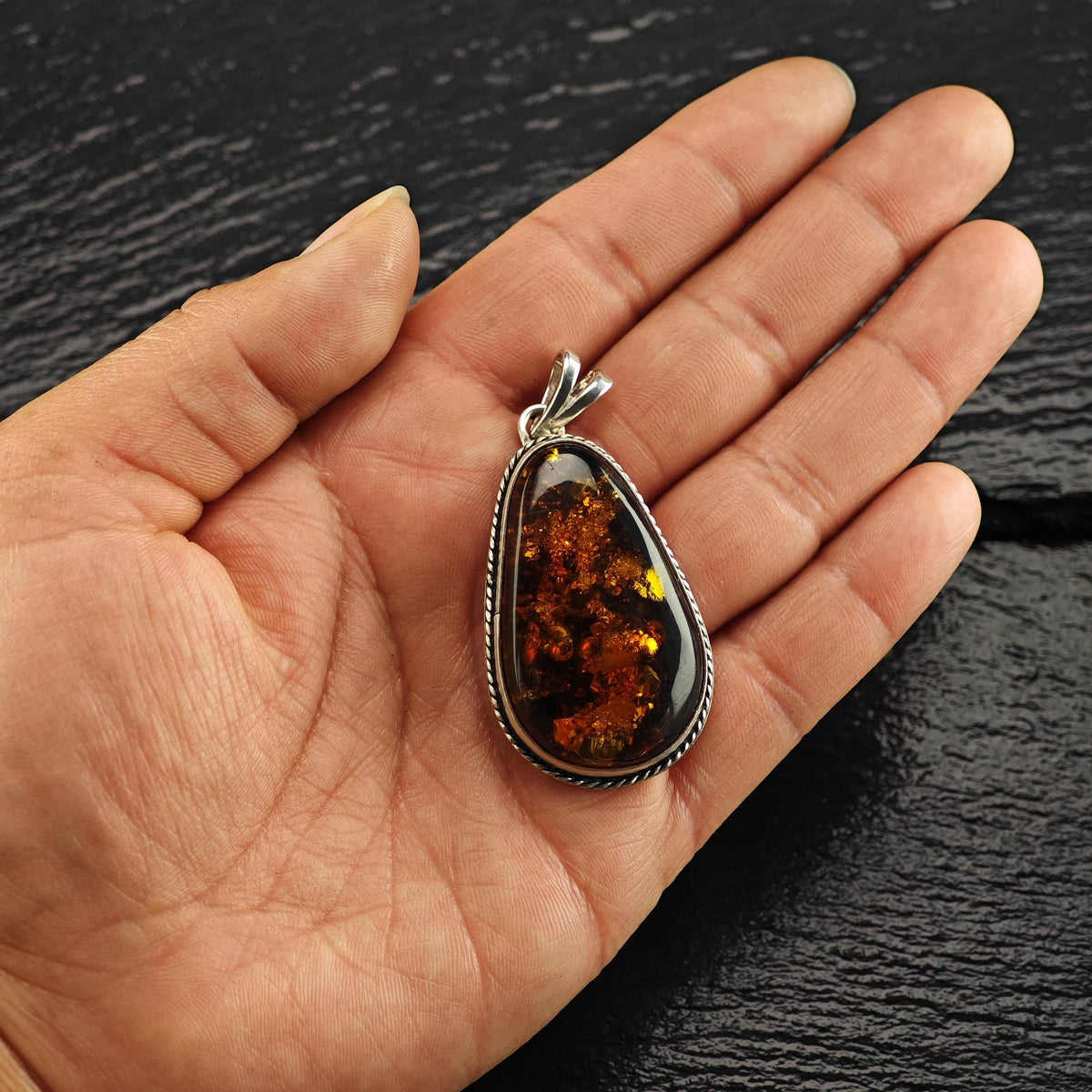 Amber Sterling Silver Pendant P3164