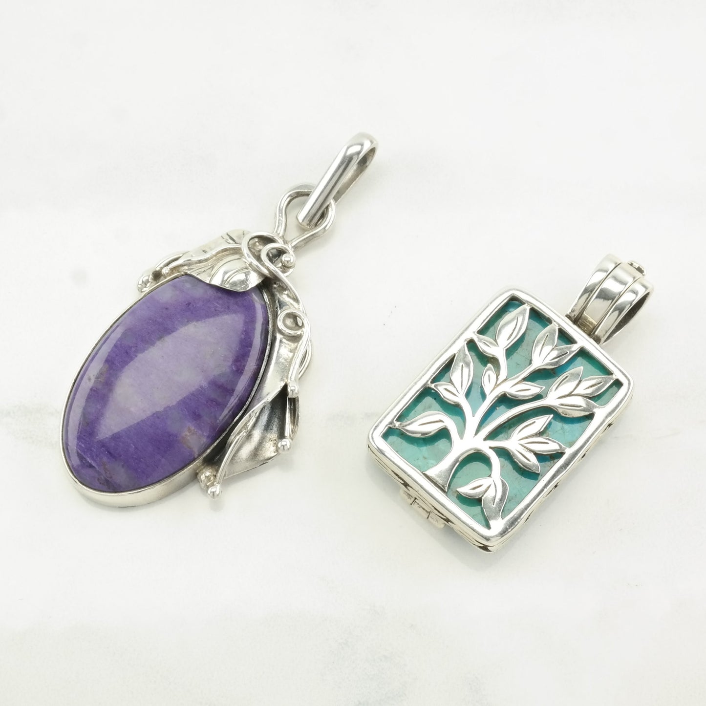 Vintage Charoite, Turquoise Sterling Silver Pendant