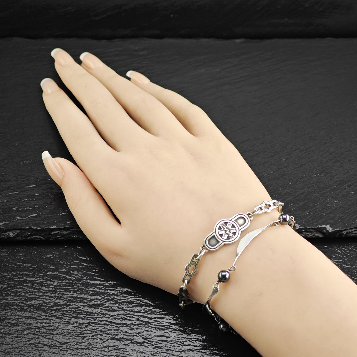 Dainty Modernist Hematite Sterling Silver Bracelet Sz 7" BR3160