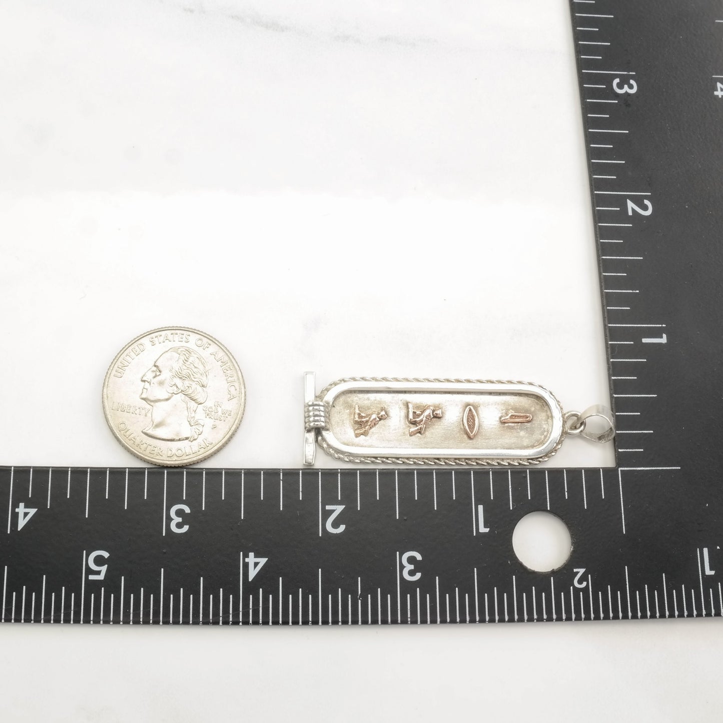 Vintage Egyptian Hieroglyph, Cartouche, Gold Accent Sterling Silver Pendant