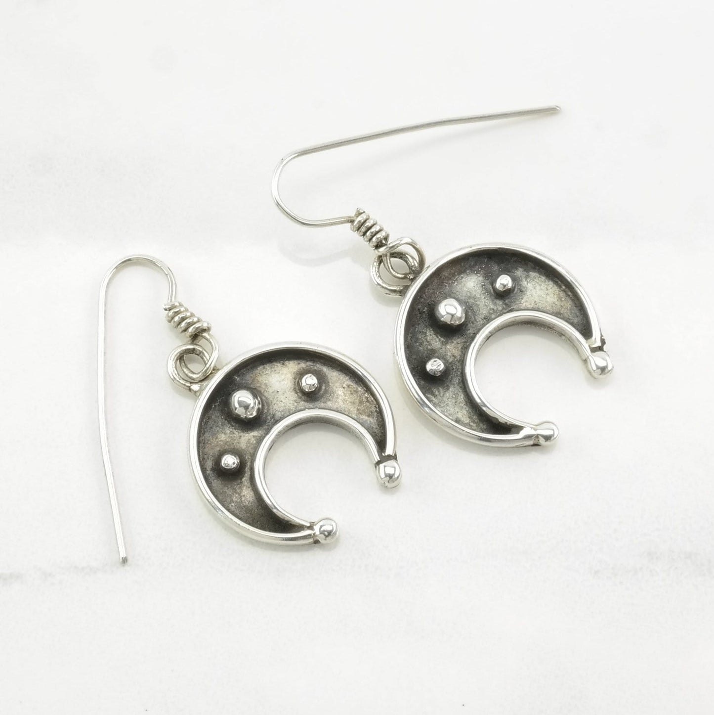 Native American Sterling Silver Shadowbox Crescent Earrings Fish hook