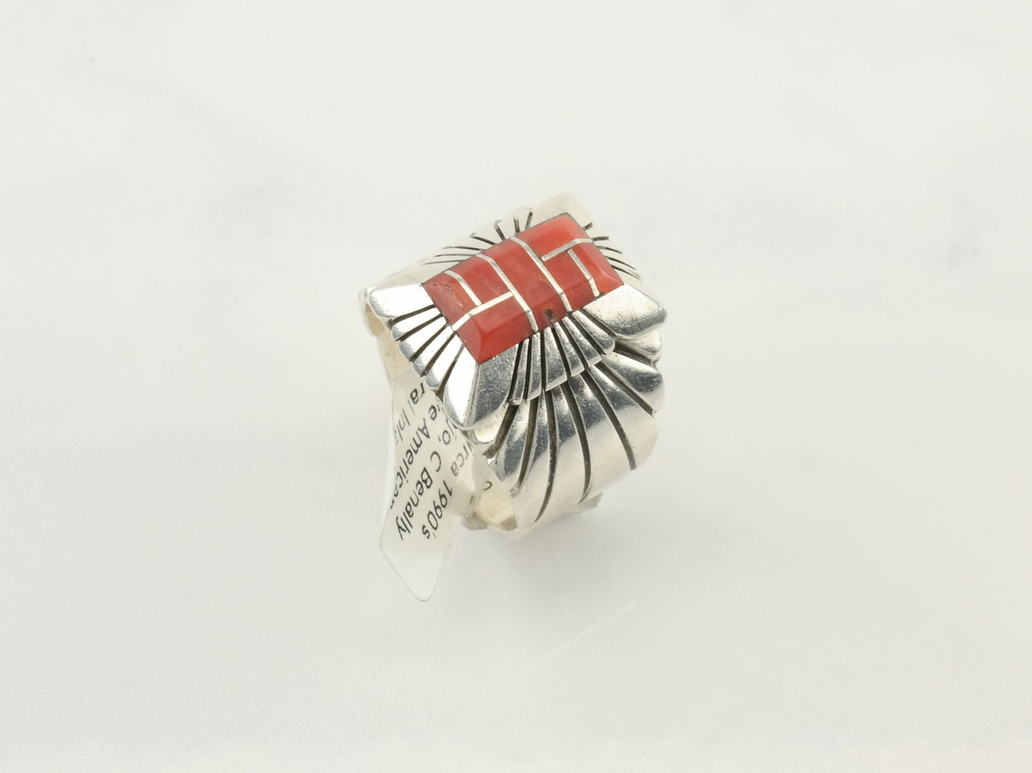 Vintage Native American Silver Ring Coral Sterling Red Size 11 3/4