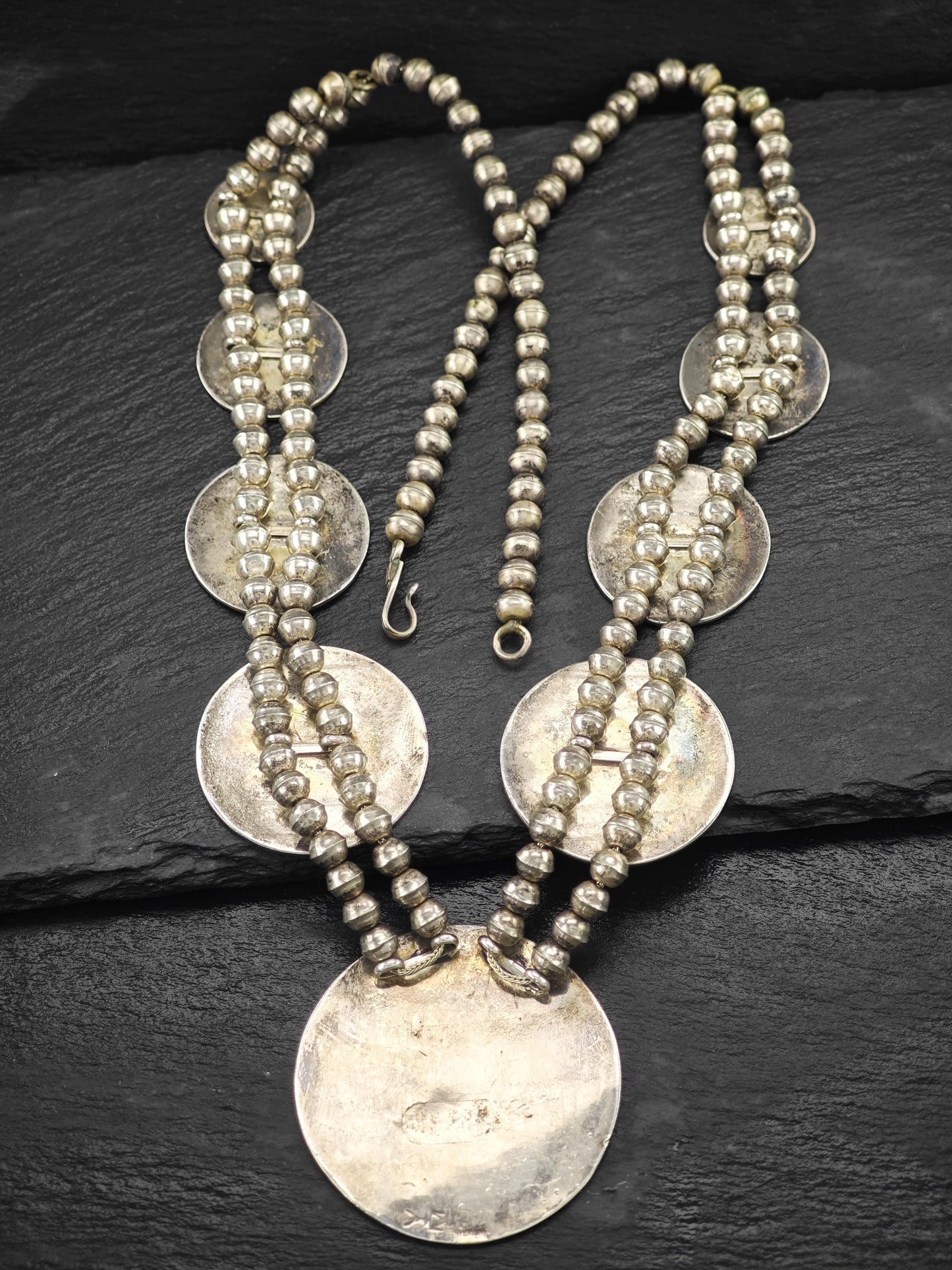 Native American Overlay, Man In Maze Squash Blossom Necklace Sterling Silver