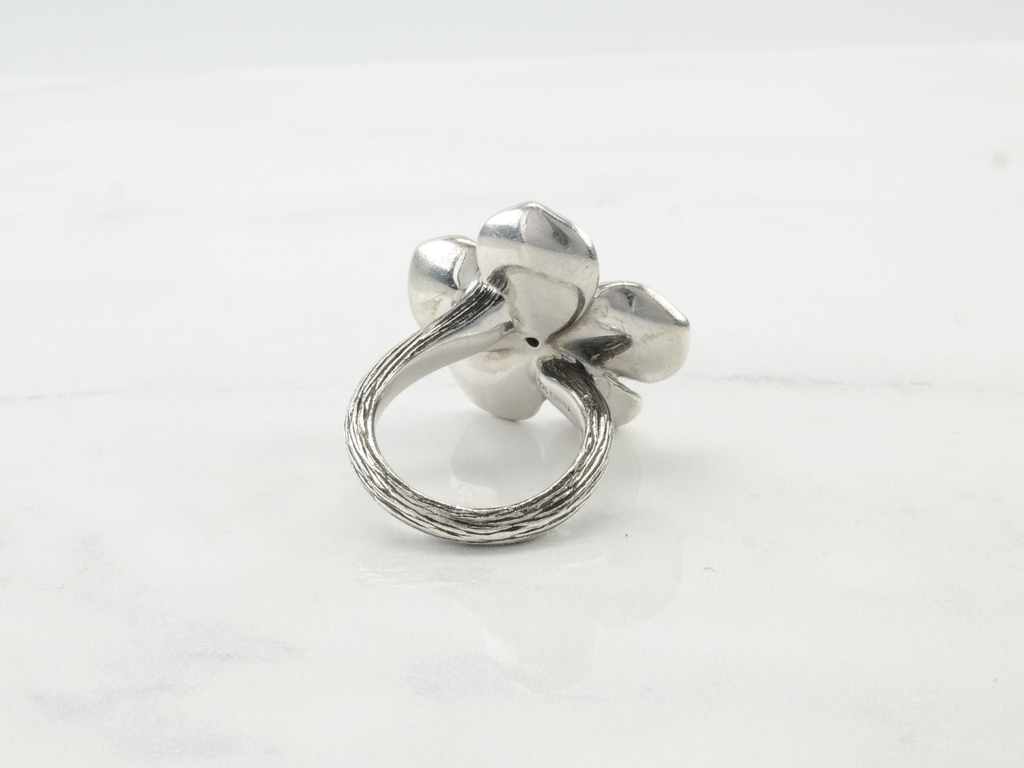 Vintage Modernist Sterling Silver Ring Diamond Flower Textured Band Black Size 8