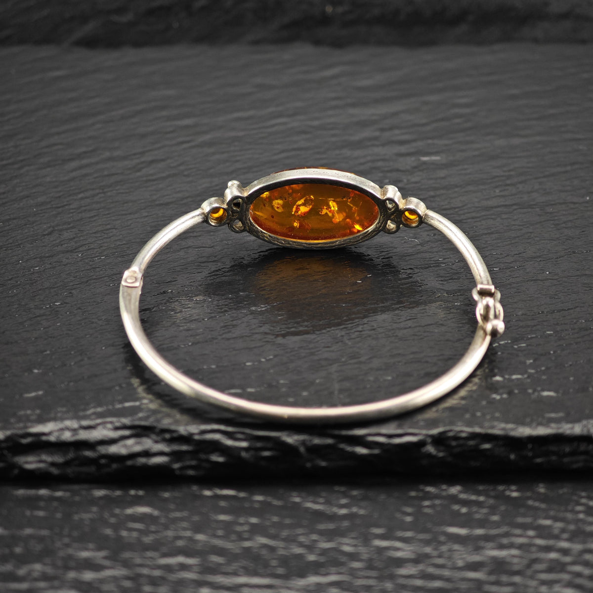 Oval Amber Sterling Silver Bangle Sz 6 1/4" BR3187