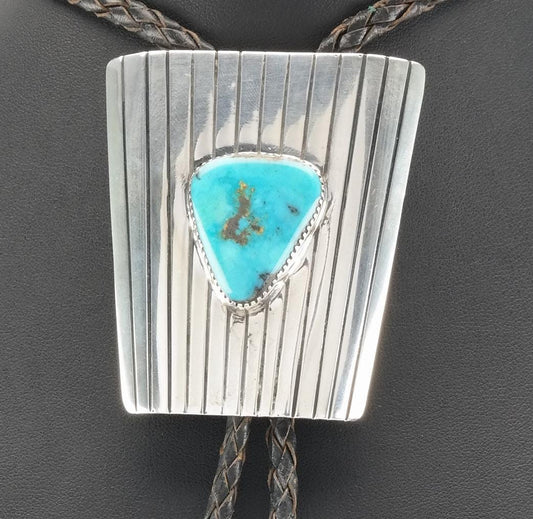 Vintage Native American Sterling Silver Turquoise Blue Gem Bolo Tie