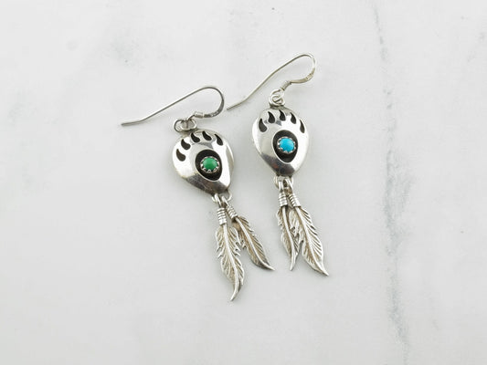 Sterling Silver Blue, Green Turquoise Bear paw Earrings