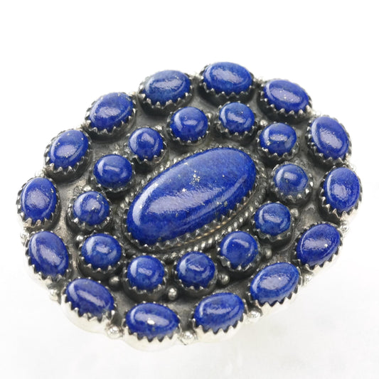 Vintage Large Lapis Lazuli Sterling Silver Ring Blue Adjustable