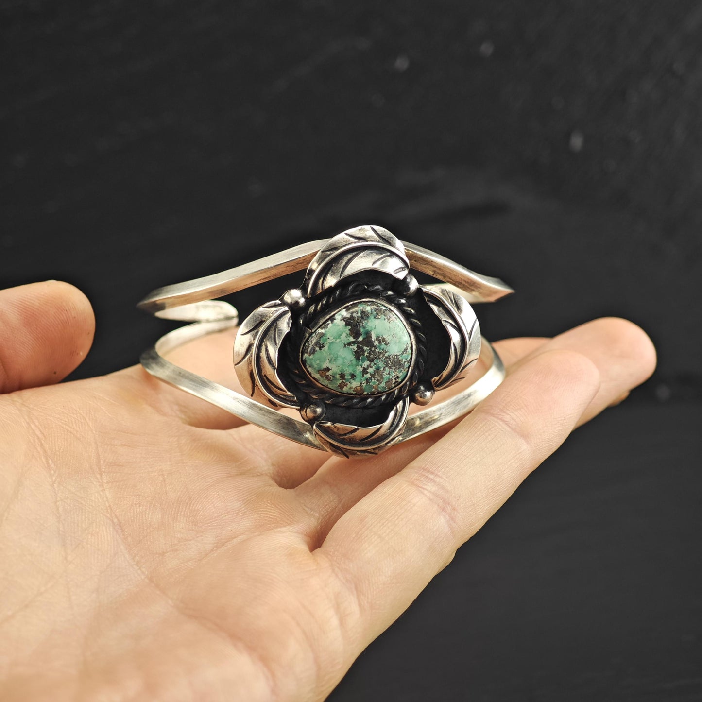 SW Turquoise Feather Detailing Sterling Silver Cuff Sz 6 1/4" BR3136