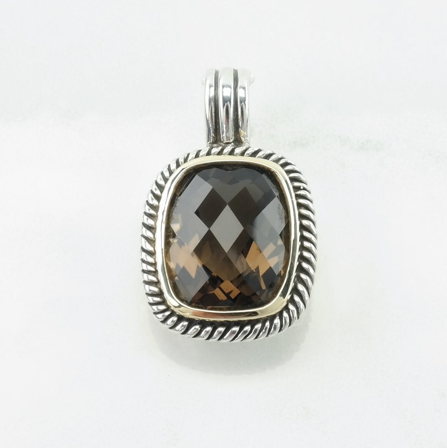 Vintage Smoky Quartz Gold Bezel Sterling Silver Pendant