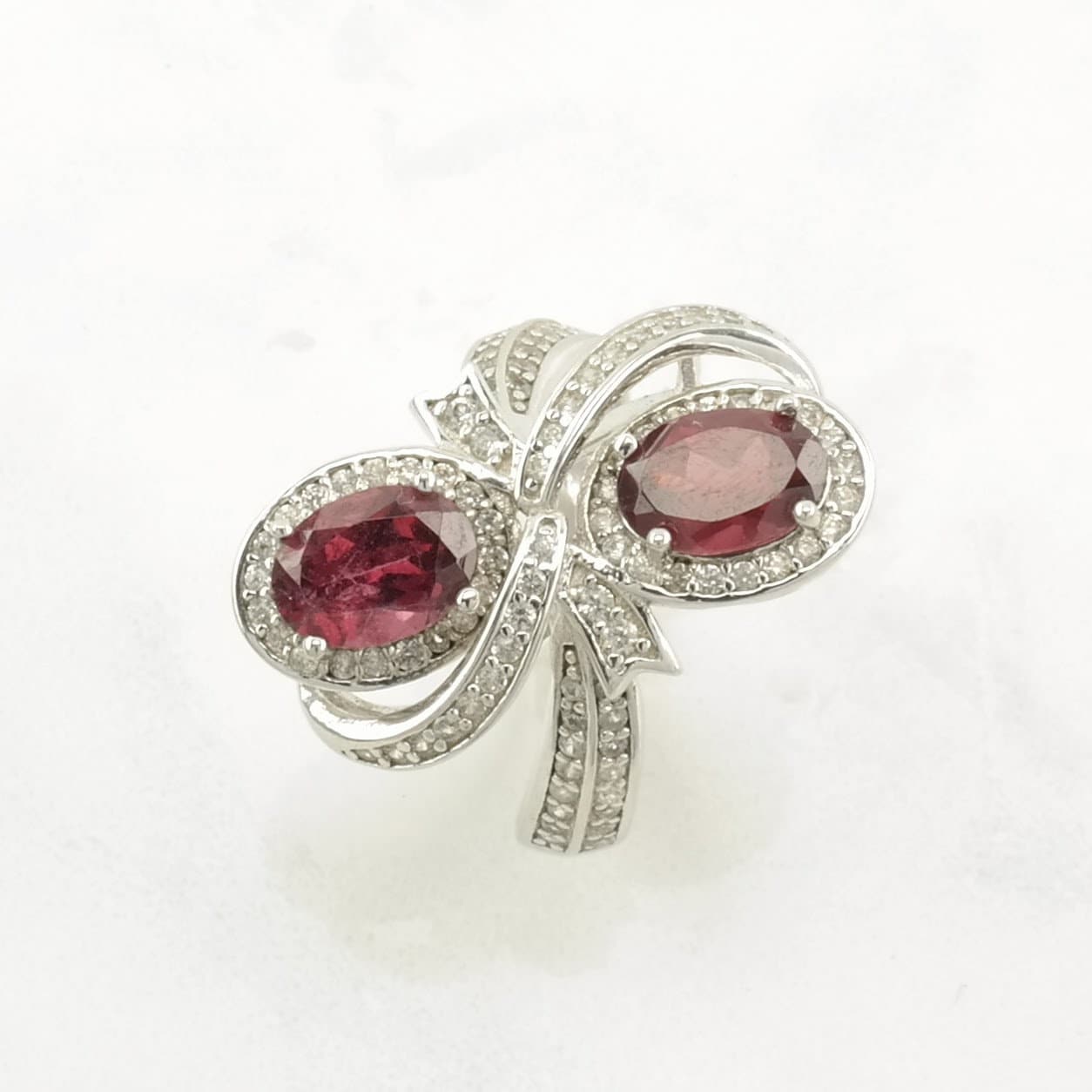 Sterling Silver Ring, Garnet White Zircons Ribbon Pink Size 5