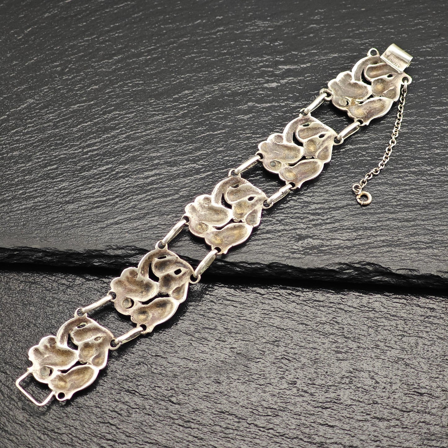 Vintage Art Nouveau Floral Link Bracelet Sterling Silver