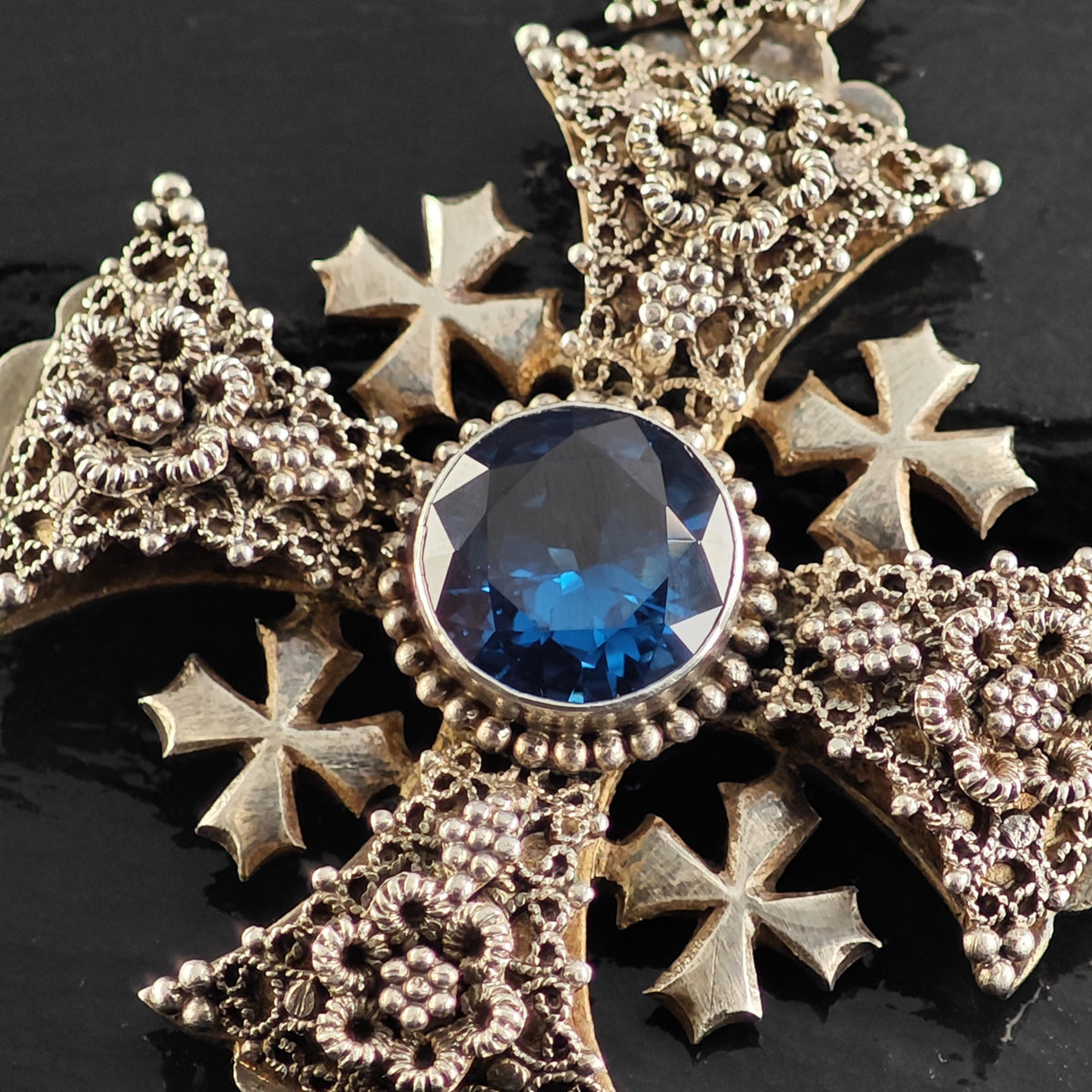Jerusalem Cross Pendant Synthetic Spinel Sterling Silver P3154