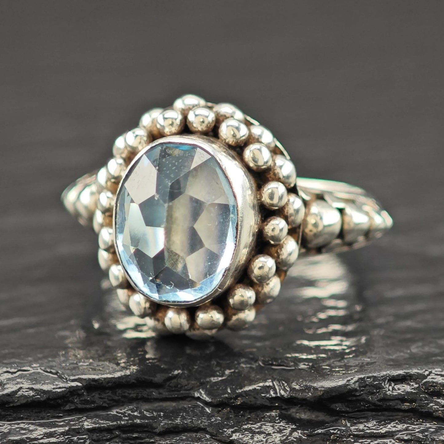 Sterling Silver Ring Oval Topaz Gemstone Size 6 R6101