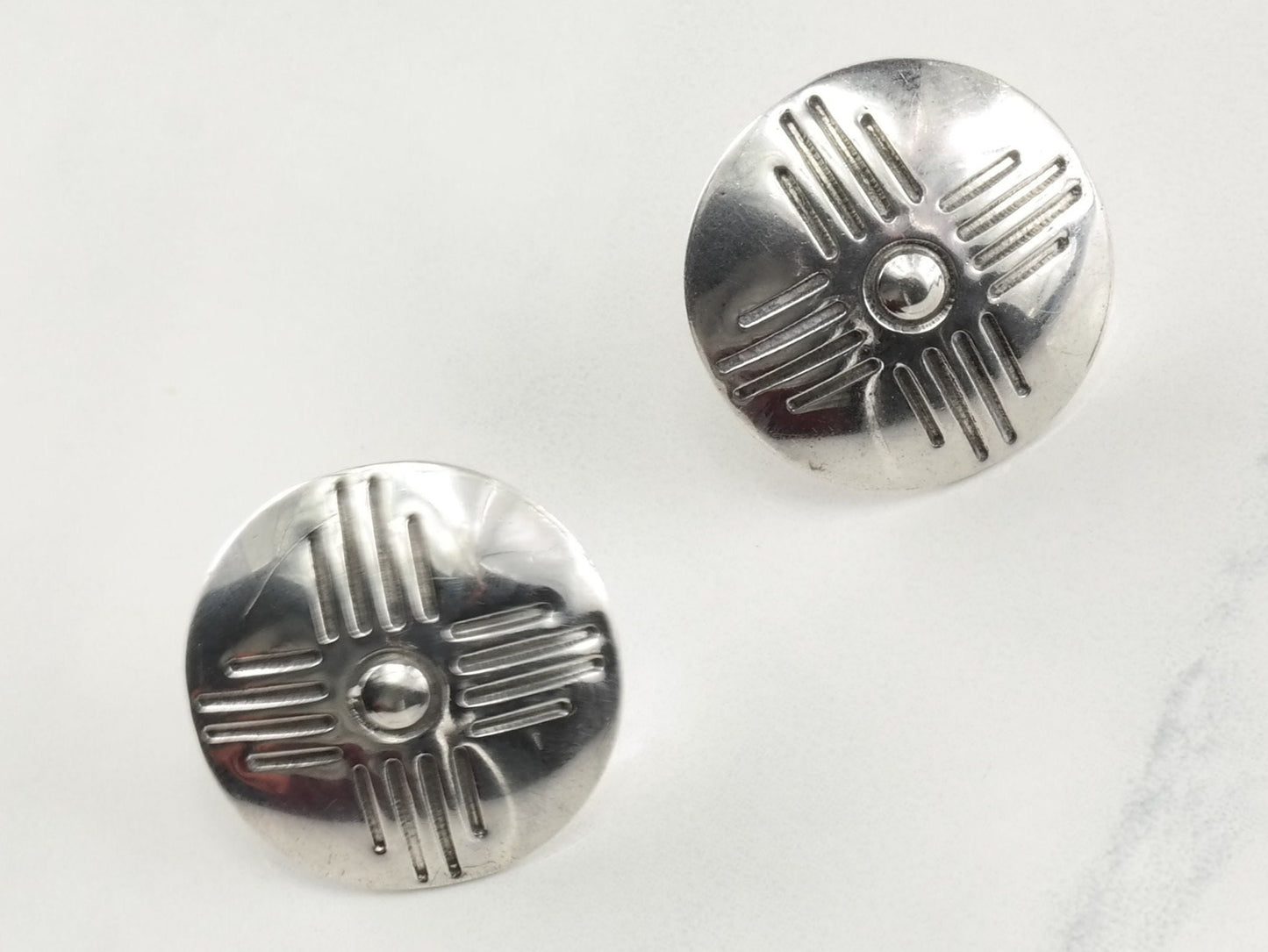 Modernist Sterling Silver Southwest Circular Earrings