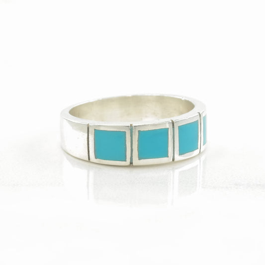 Southwest Silver Ring Turquoise Inlay Sterling Size 5 3/4