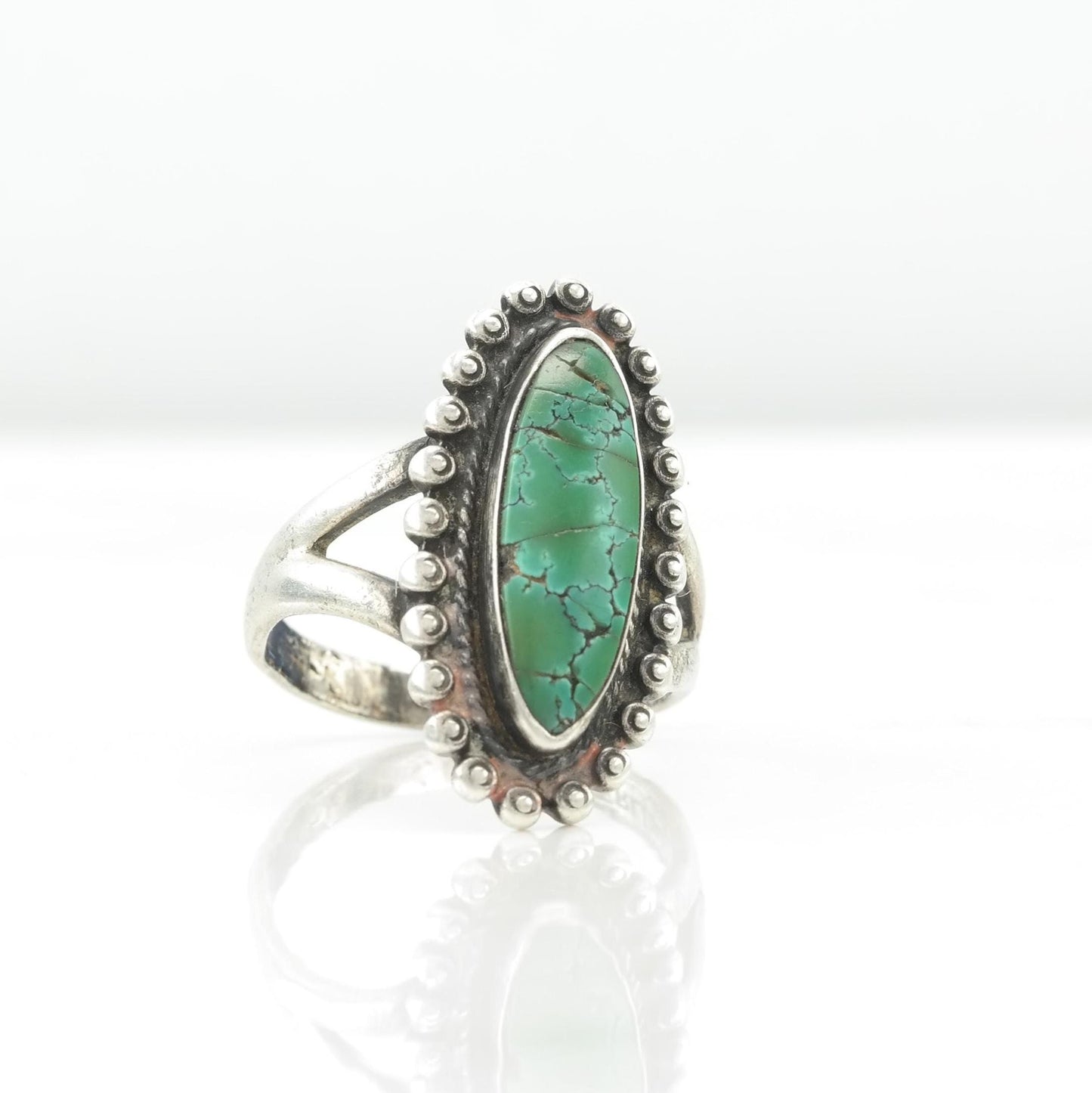 Vintage Native American Green Turquoise Silver Ring Sterling Size 7