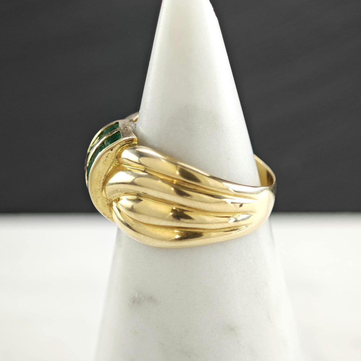 Natural Emerald 14K Gold Woven Band Ring Sz 9 R6787