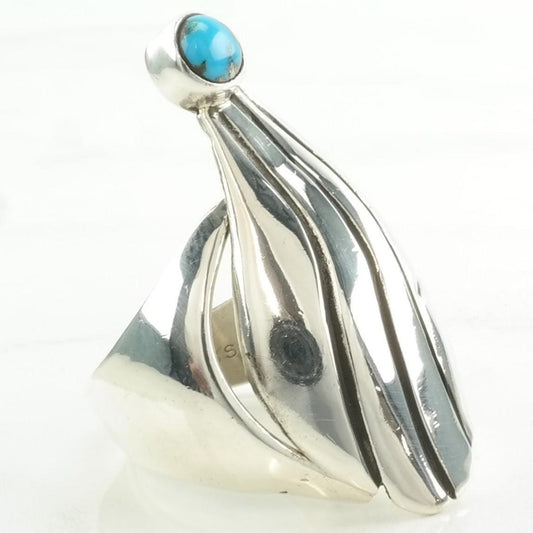 Vintage Native American Silver Ring Turquoise Modernist Sterling Blue Size 10 1/2