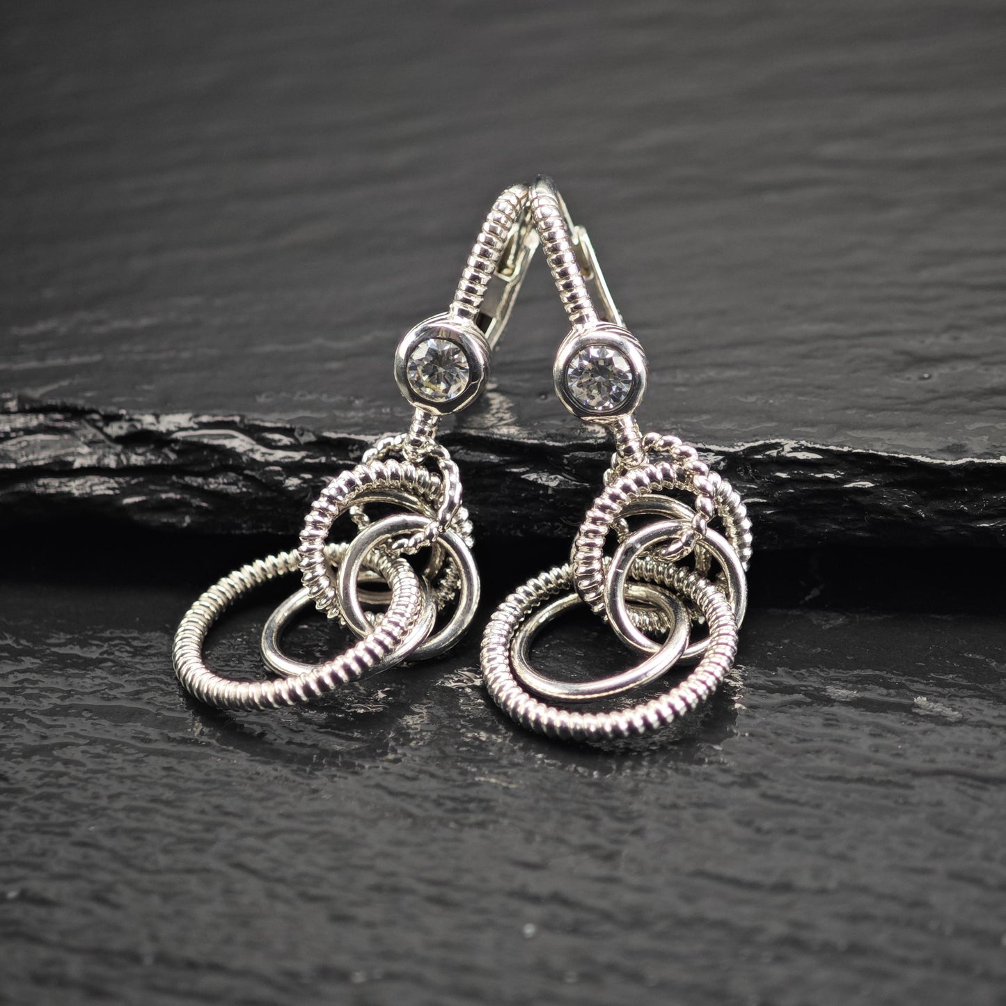 Vintage Judith Ripka Lever Back CZ Sterling Silver Dangle Earrings ER3176