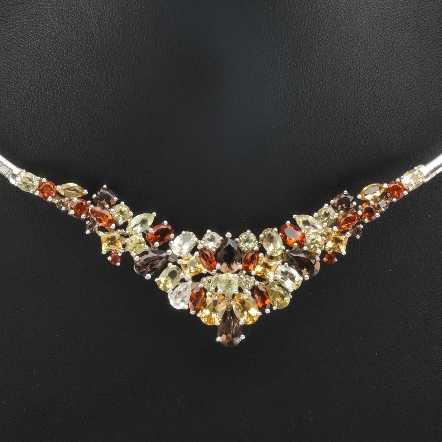 Vintage Michelle Albala Citrine, Quartz Gemstones Sterling Silver Cluster Collar Necklace