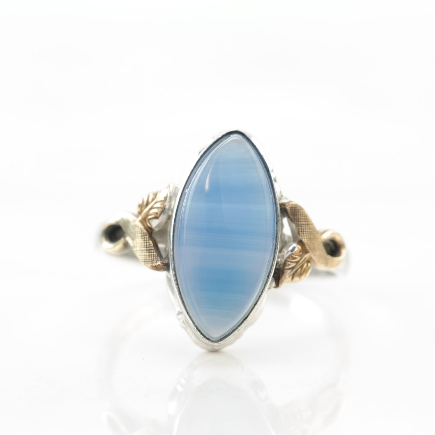 Vintage Art Deco Silver Ring Agate Sterling Blue Size 7