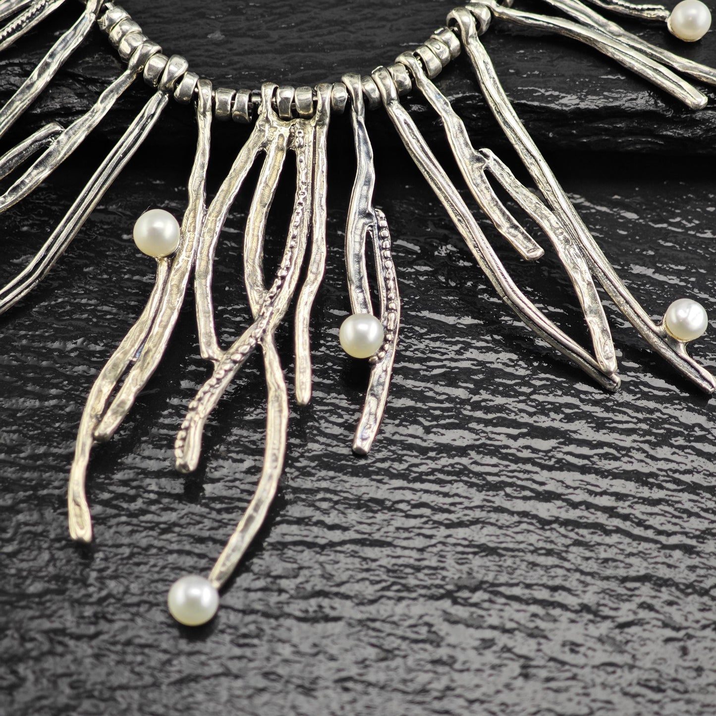 Abstract White Pearl Sterling Silver Necklace N2732