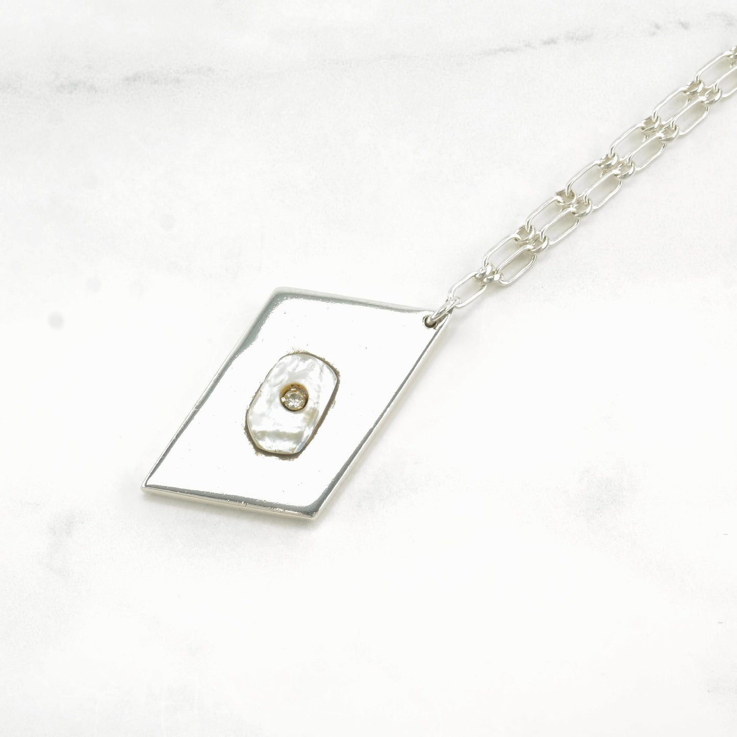 Christin Wolf Sterling Silver White MOP, Diamond Necklace