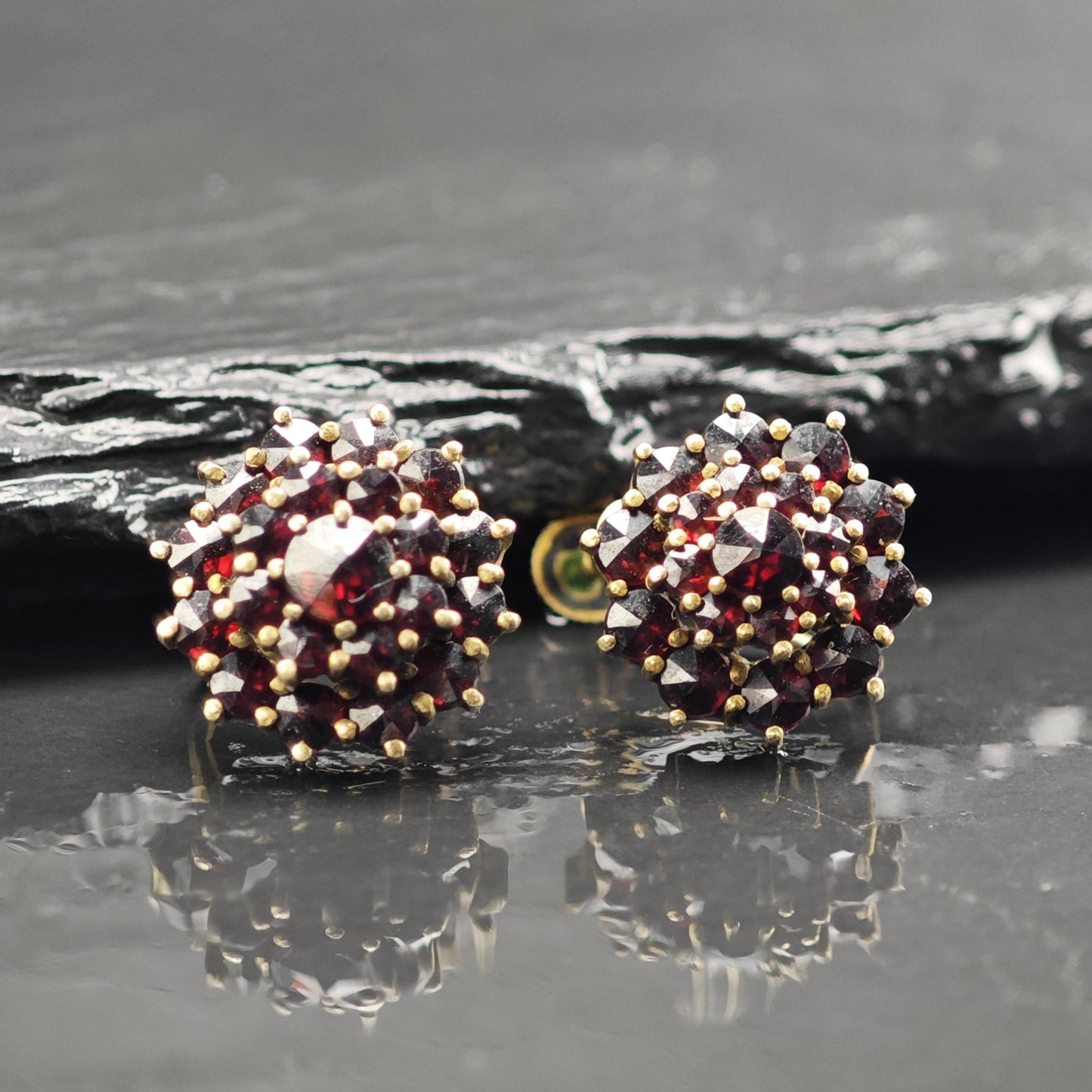 Bohemian Red Garnet Screw Back Earrings Sterling Silver ER3117