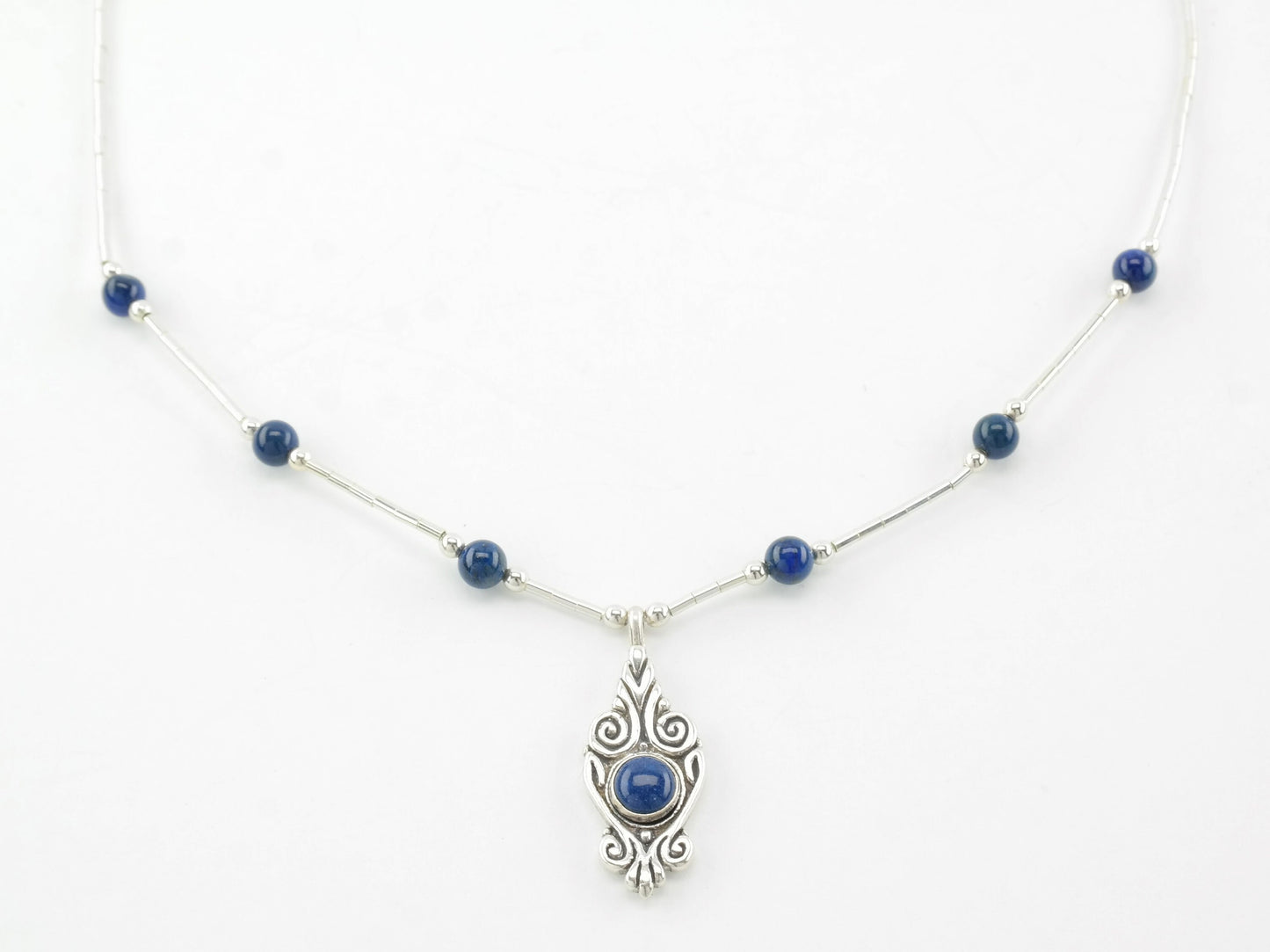 Southwest Sterling Silver Blue Lapis Lazuli Beaded Necklace