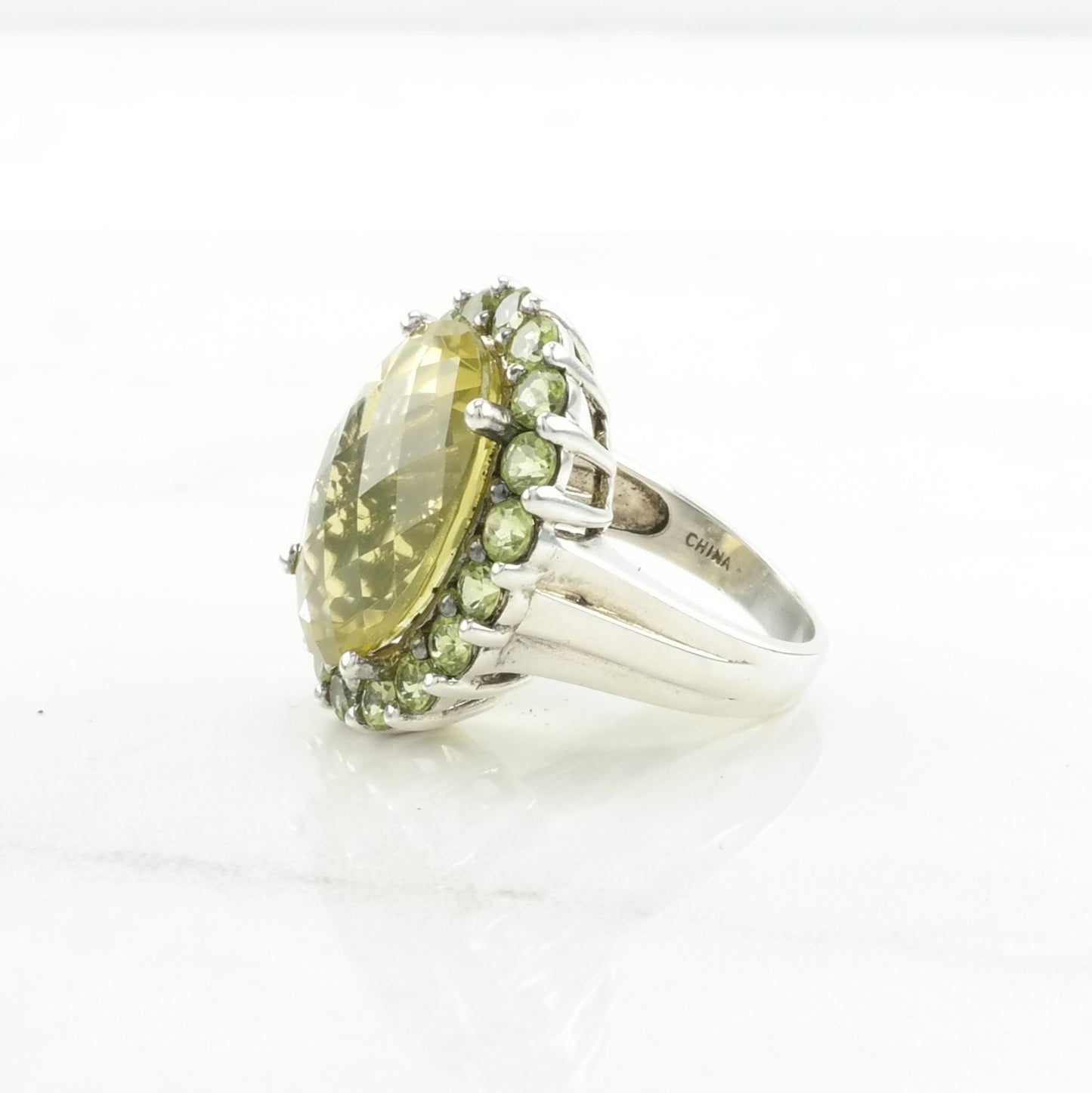 Sterling Silver Ring Lemon Quartz Peridot Yellow Size 6 1/4