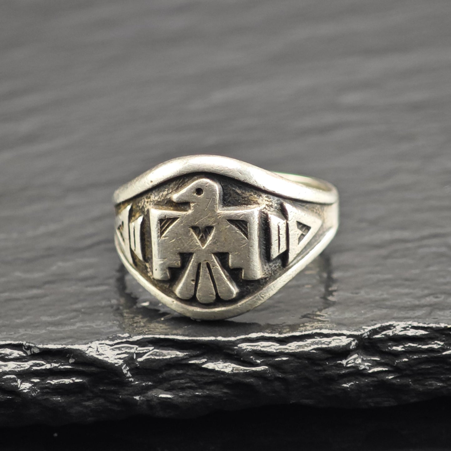 SW Bell Trading Post Thunderbird Overlay Sterling Silver Ring Sz 7 R6693