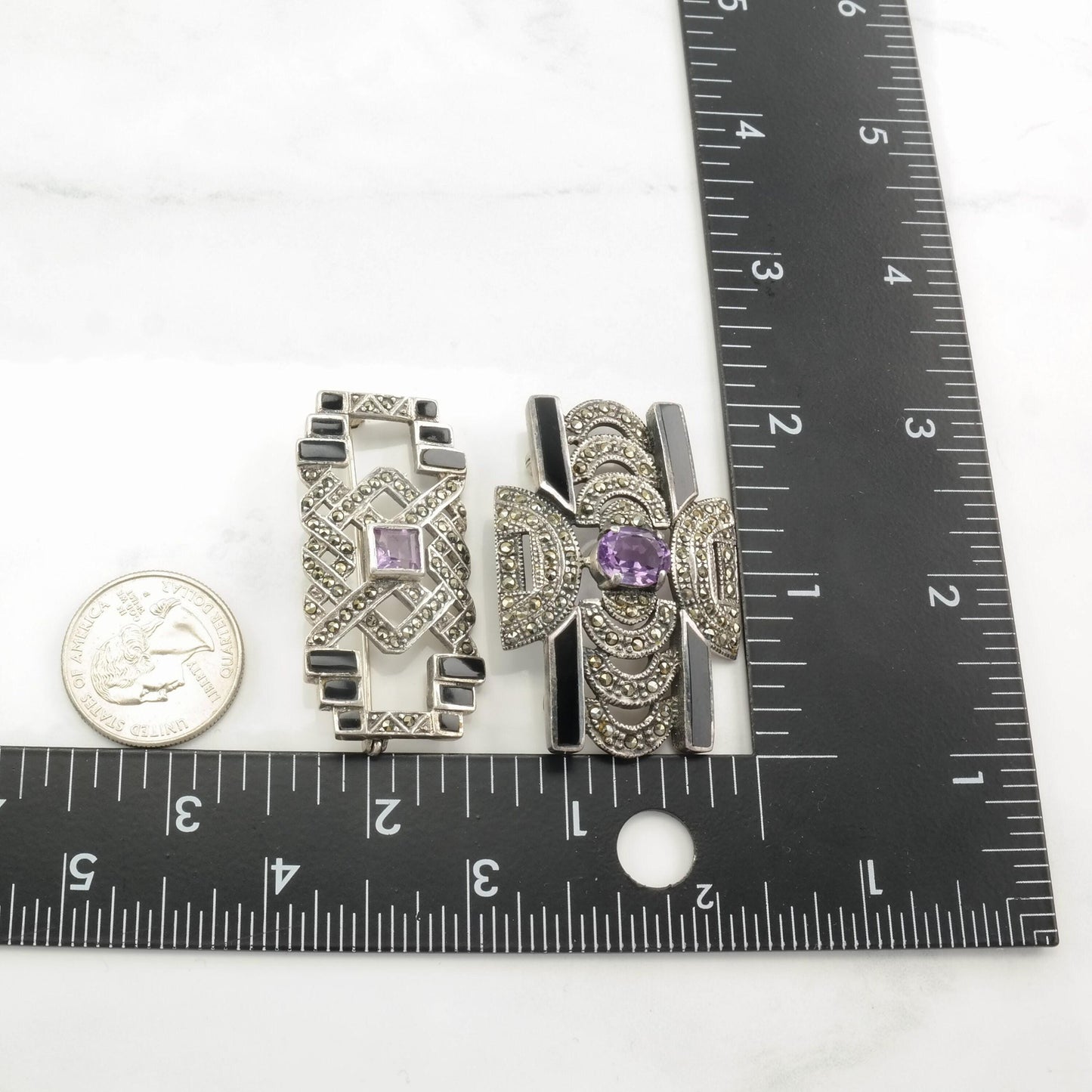 Art Deco Style Silver Brooch Sterling Marcasite