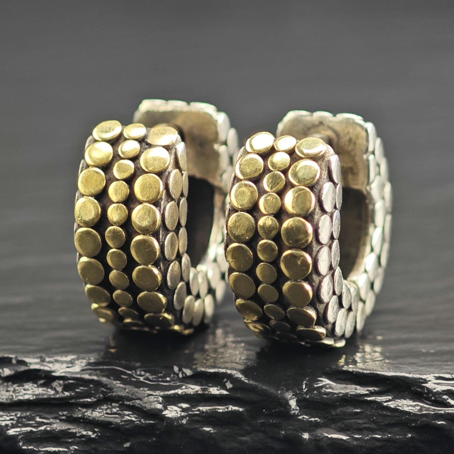 Vintage John Hardy 18K Gold Overlay Mini Hoop Sterling Silver Earrings ER3177