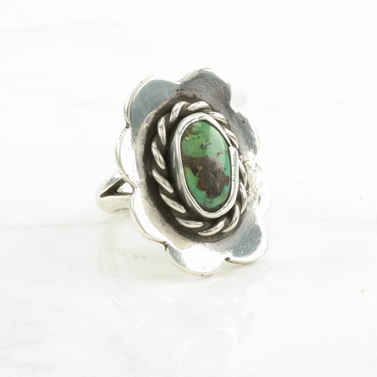 Sterling Silver Ring Turquoise Floral Green Size 6 1/4