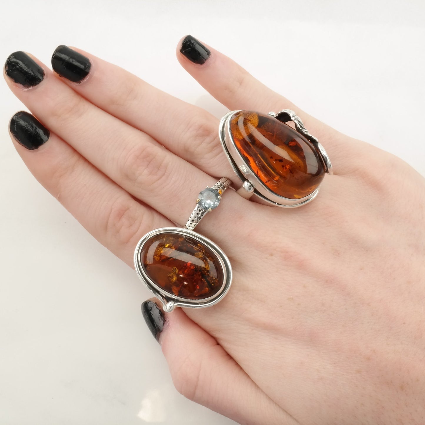 Poland Silver Ring Amber Sterling Orange Size 9 1/2